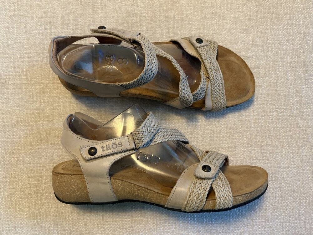 TAOS Trulie Tan Braided Adjustable Strap Leather Wedge Sandals EU 42 US 11-11.5
